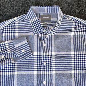 Bonobos Blue Plaid Long Sleeve Button Up Shirt Light Flannel Mens M